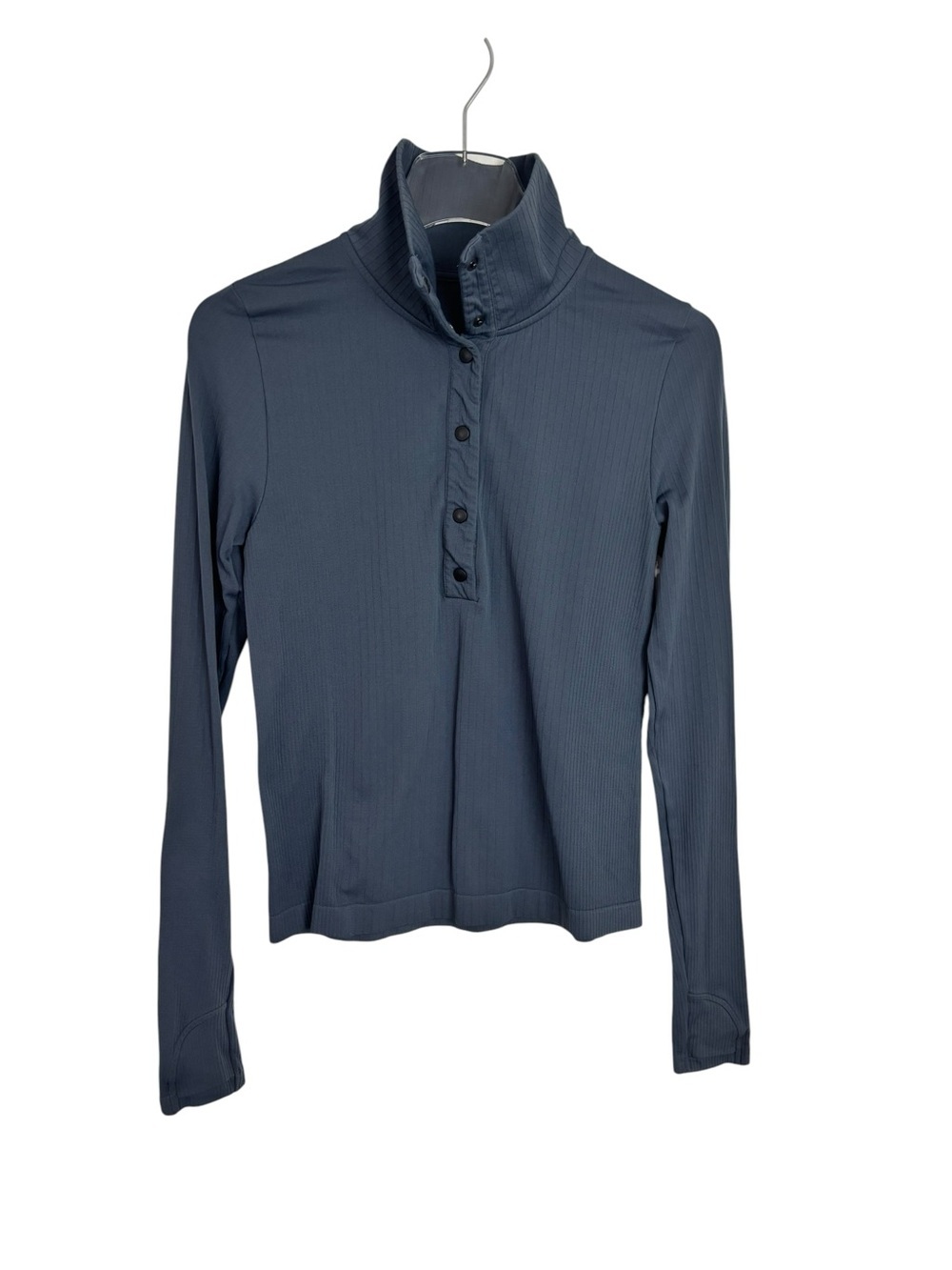 Athleta Flurry Seamless Henley Top Blue Granite Fitted long Sleeve Size XS